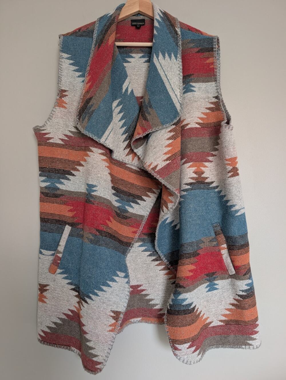 Cardigan Southwestern Coco + Carmen Aztec Draped Open Front Vest Unisex 33x24 OS